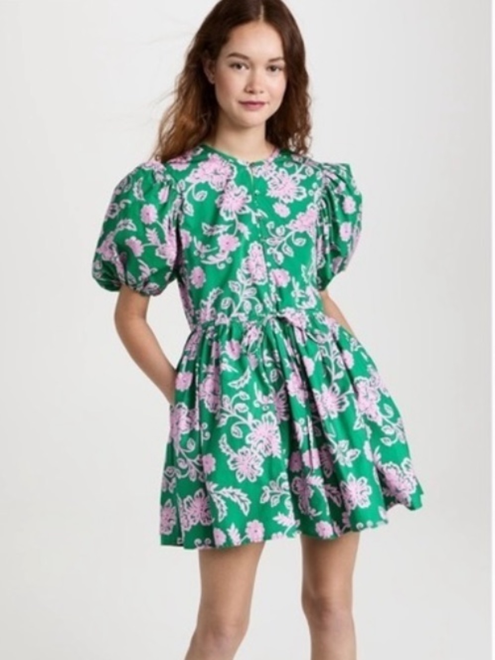 XiRENA Green and Pink Floral Mini Dress